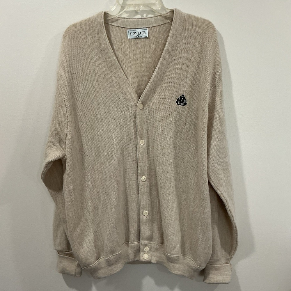 Vintage Izod Cardigan Sweater Mens‎ XL  Crest Knit USA Grandpa Academia